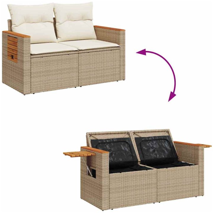 8-delat trädgårdsofa-set med kuddar i beige poly rattan akacia vidaXL Medium – bild 11