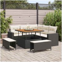 8-delat Trädgårdsofa Set med Kuddar Svart Poly Rattan Akacia vidaXL