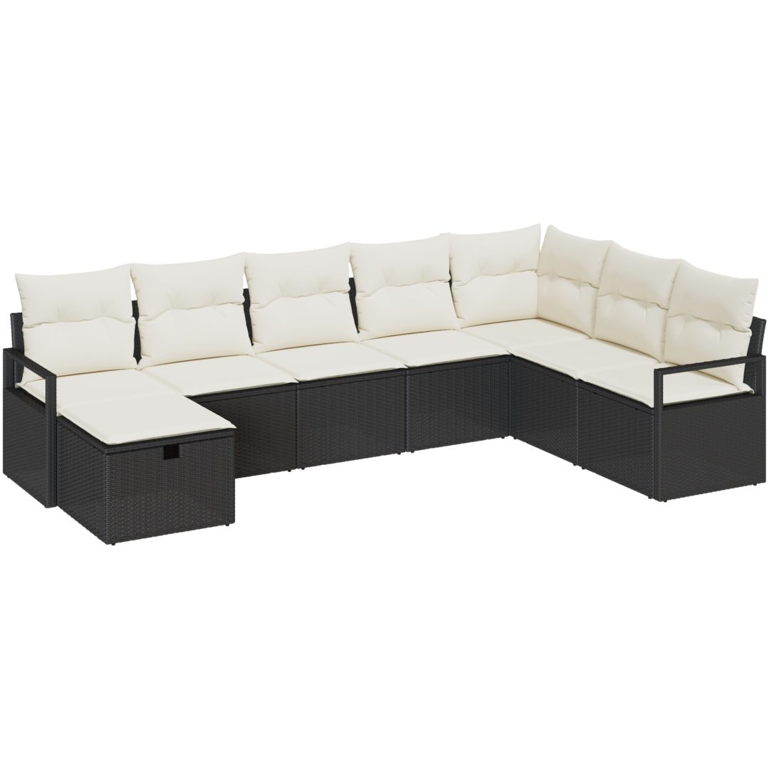 8-delat trädgårdsofa-set med kuddar svart poly rotting vidaXL Stor – bild 2