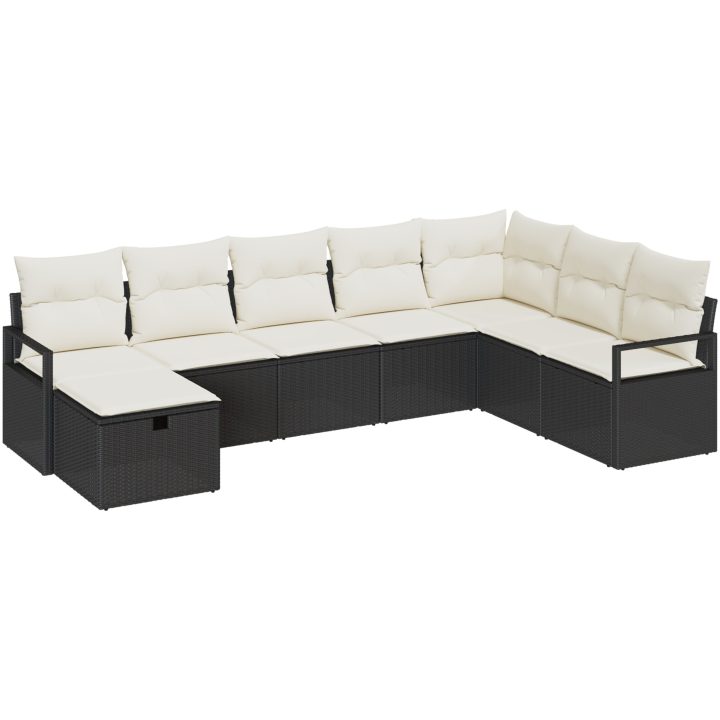 8-delat trädgårdsofa-set med kuddar svart poly rotting vidaXL Stor – bild 2