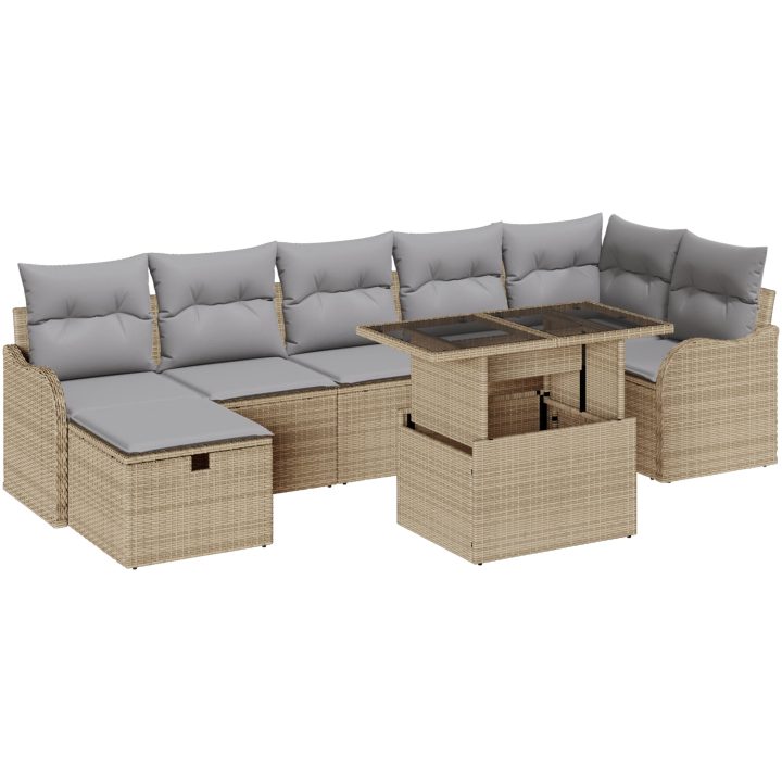 8-delat trädgårdsofaset med kuddar beige poly rattan vidaXL Stor – bild 2