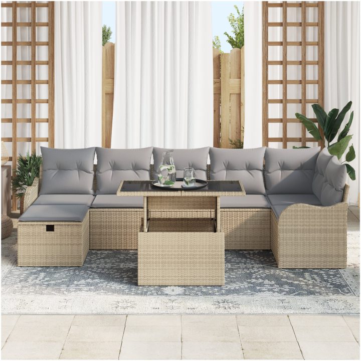 8-delat trädgårdsofaset med kuddar beige poly rattan vidaXL Stor – bild 3