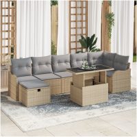 8-delat trädgårdsofaset med kuddar beige poly rattan vidaXL