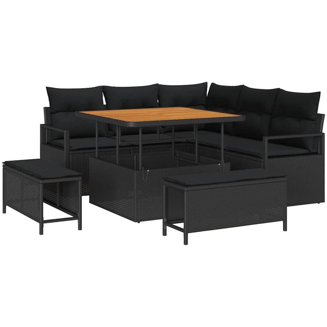 8-delat trädgårdsofaset med kuddar svart polyrotting akacia vidaXL Medium – bild 2