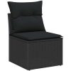 8-delat trädgårdsofaset med kuddar svart polyrotting akacia vidaXL Medium – miniatyr 5
