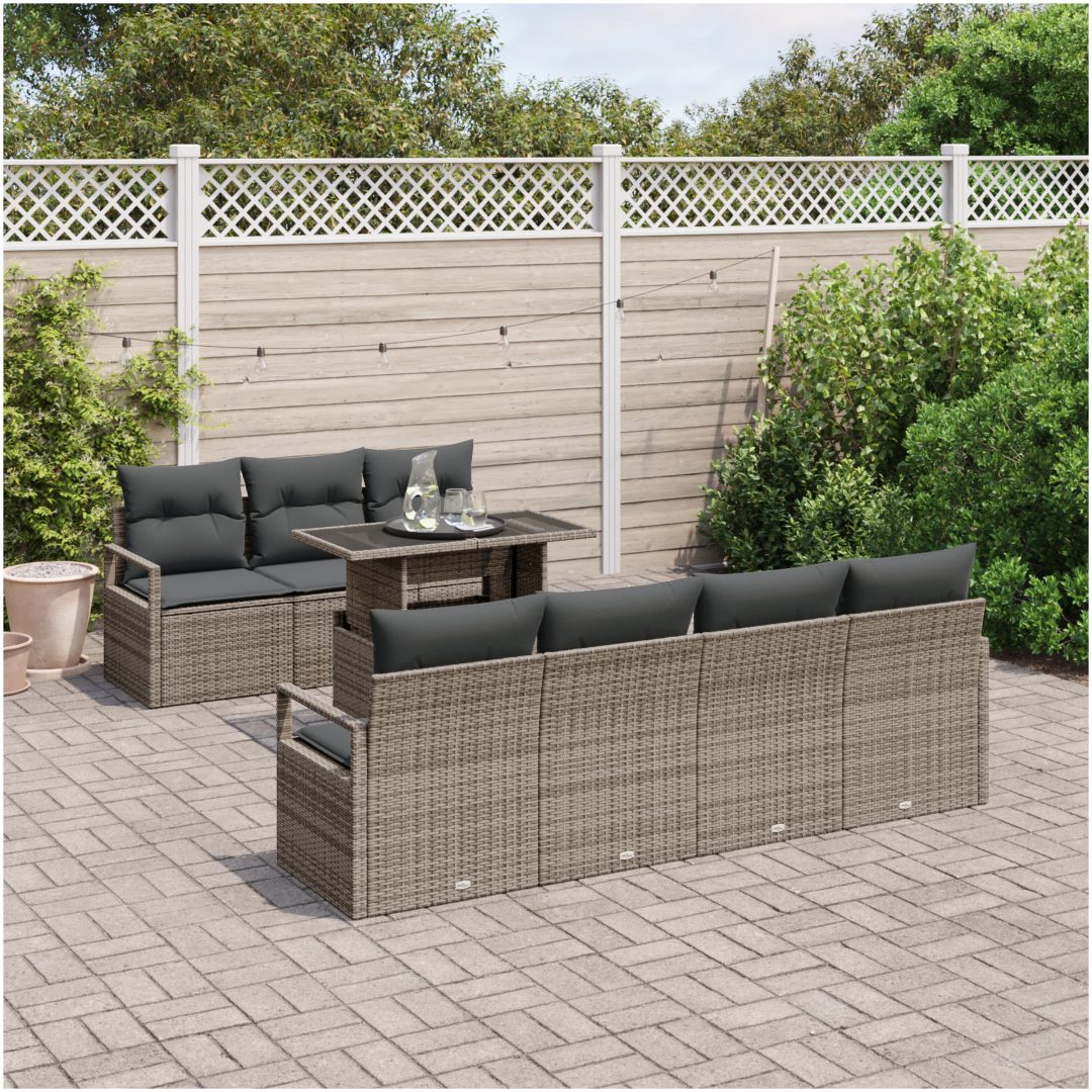 8-delat trädgårdsofaset med kudde grå polyrotting vidaXL Stor – bild 3