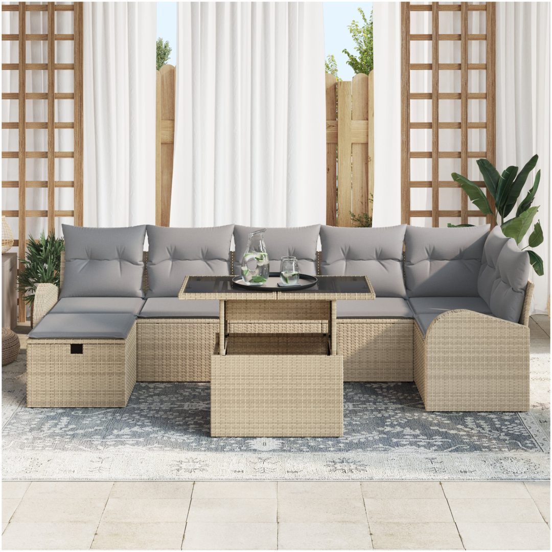 8-delat trädgårdsoffセット med kuddar Beige Poly Rattan vidaXL 100 x 55 x 73 cm – bild 3