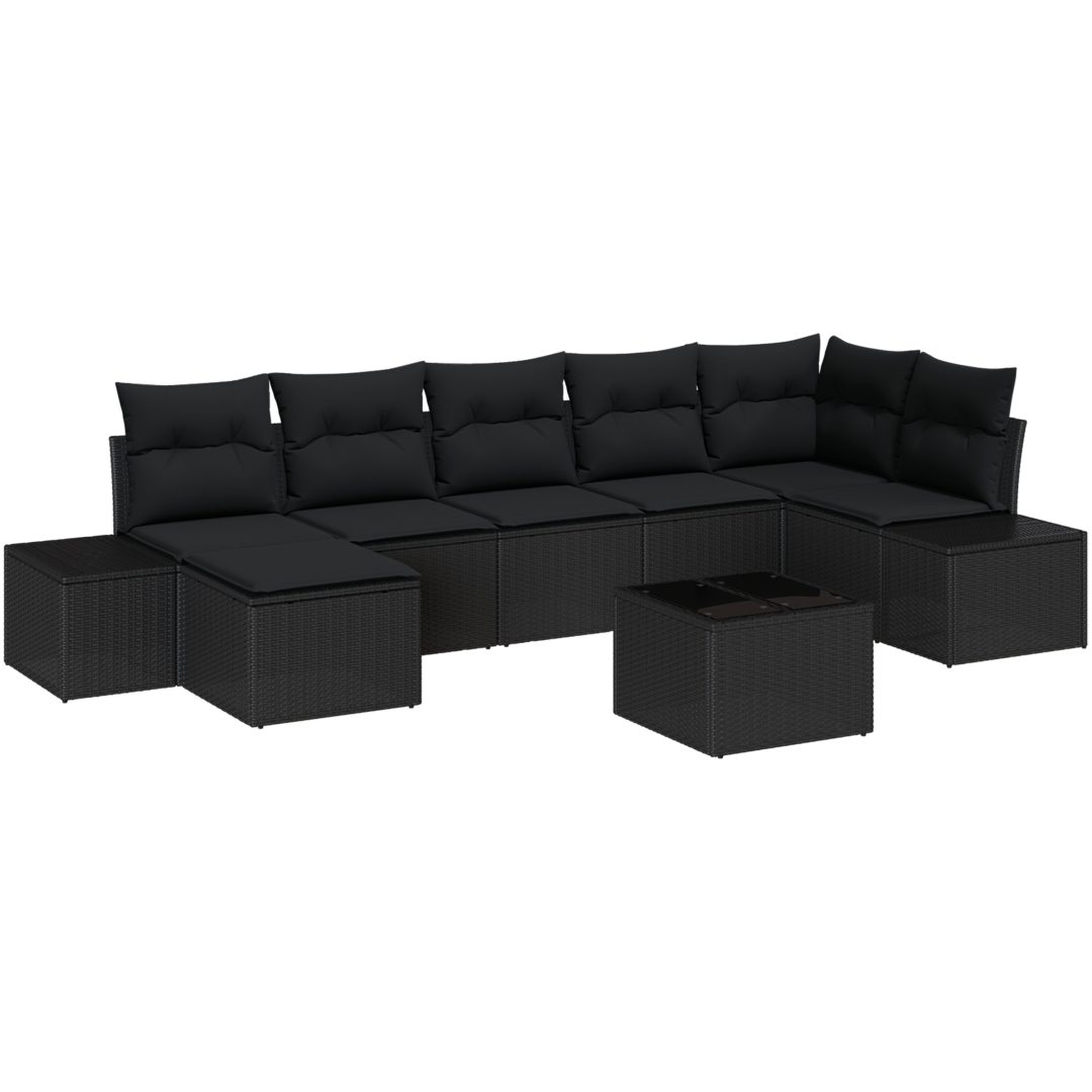 8-delat trädgårdsoff-set med beige kuddar i poly-rattan vidaXL 55 x 55 x 37 cm – bild 2