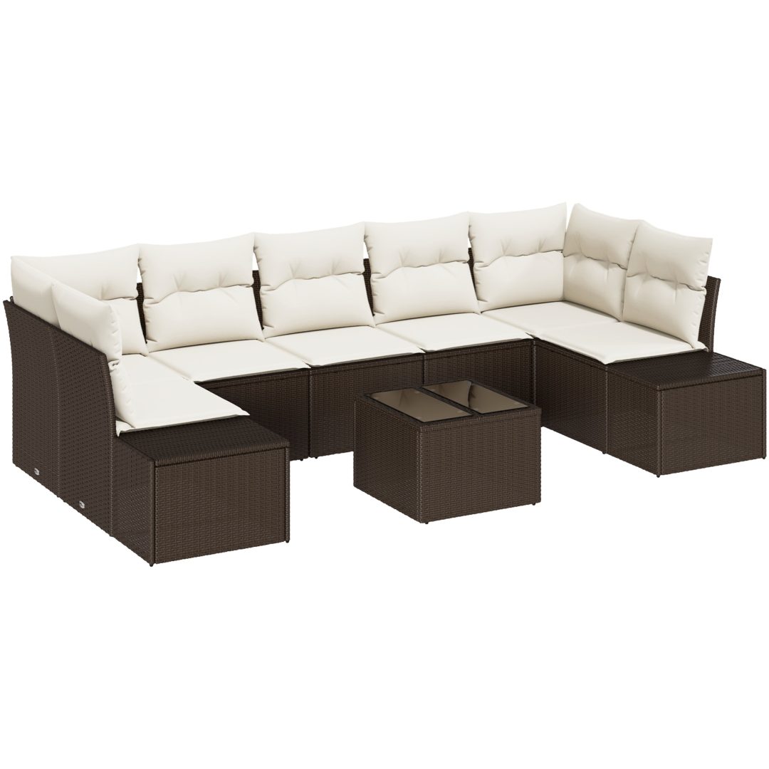 8-delat trädgårdsoff set med dynor i brun poly rattan vidaXL 55 x 55 x 37 cm – bild 2
