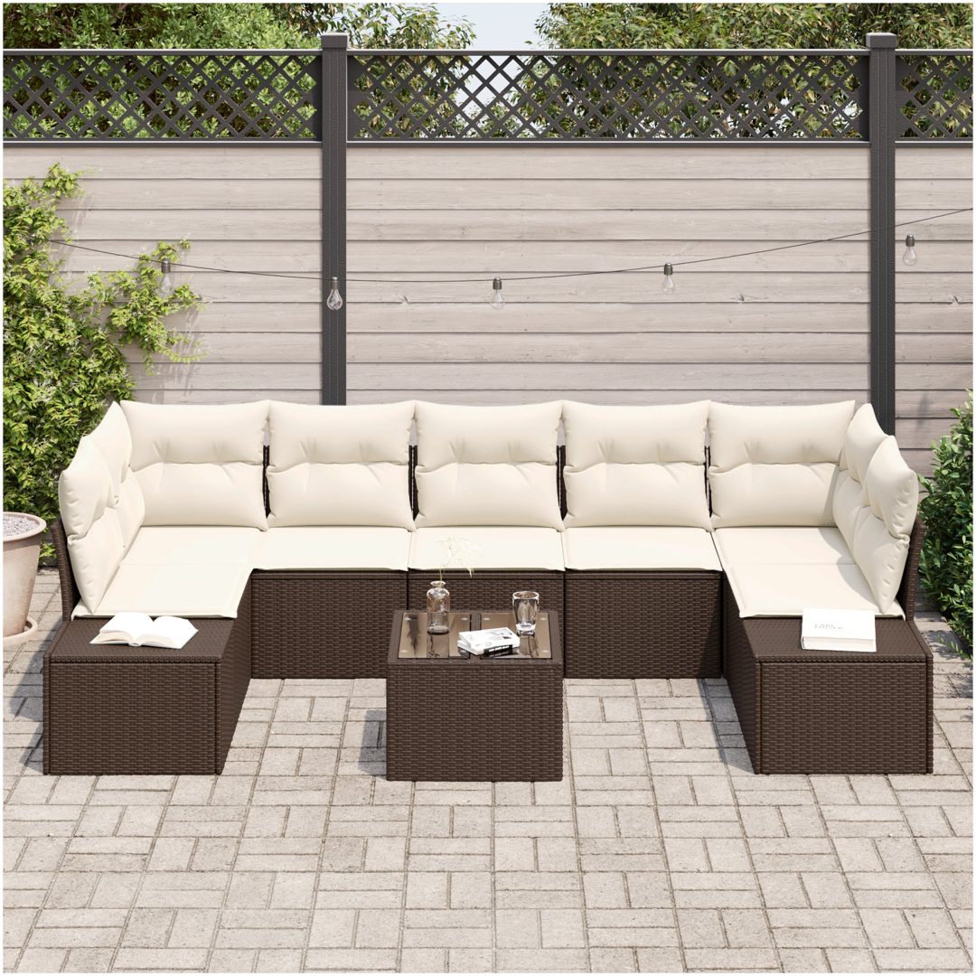 8-delat trädgårdsoff set med dynor i brun poly rattan vidaXL 55 x 55 x 37 cm – bild 3
