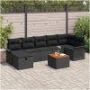 8-delat trädgårdsoff set med dynor svart poly rattan vidaXL Stor – miniatyr 1
