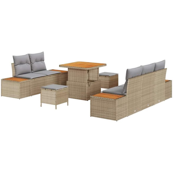 8-delat trädgårdsoff-set med kuddar beige poly rattan akacia vidaXL Medium – bild 2