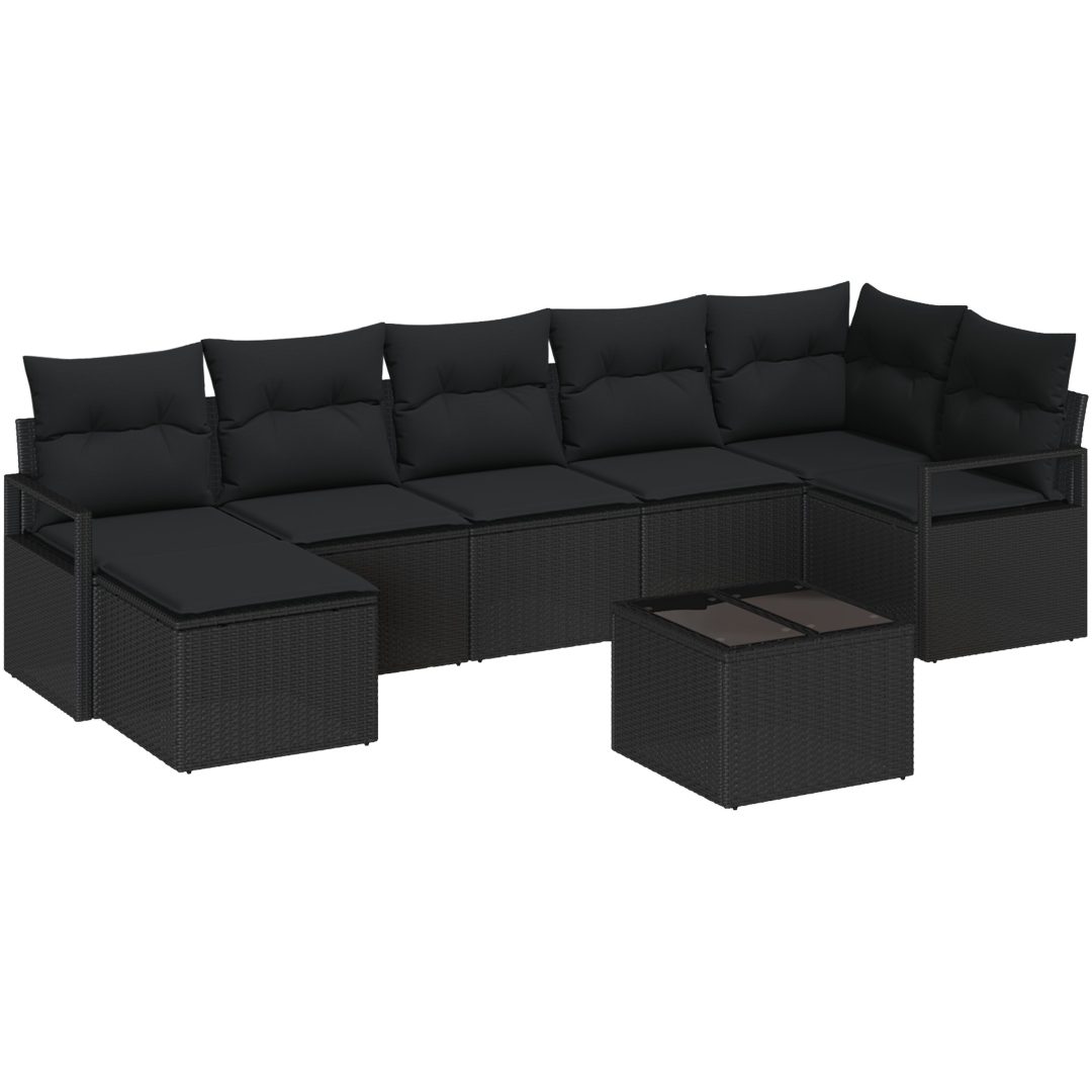 8-delat Trädgårdsoff Set med Kuddar Beige Poly Rattan vidaXL Stort – bild 2
