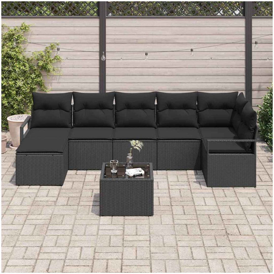 8-delat Trädgårdsoff Set med Kuddar Beige Poly Rattan vidaXL Stort – bild 3
