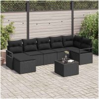 8-delat Trädgårdsoff Set med Kuddar Beige Poly Rattan vidaXL