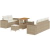 8-delat trädgårdsoff-set med kuddar Beige poly rotting akacia vidaXL Medium – miniatyr 2
