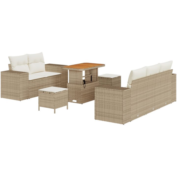8-delat trädgårdsoff-set med kuddar Beige poly rotting akacia vidaXL Medium – bild 2