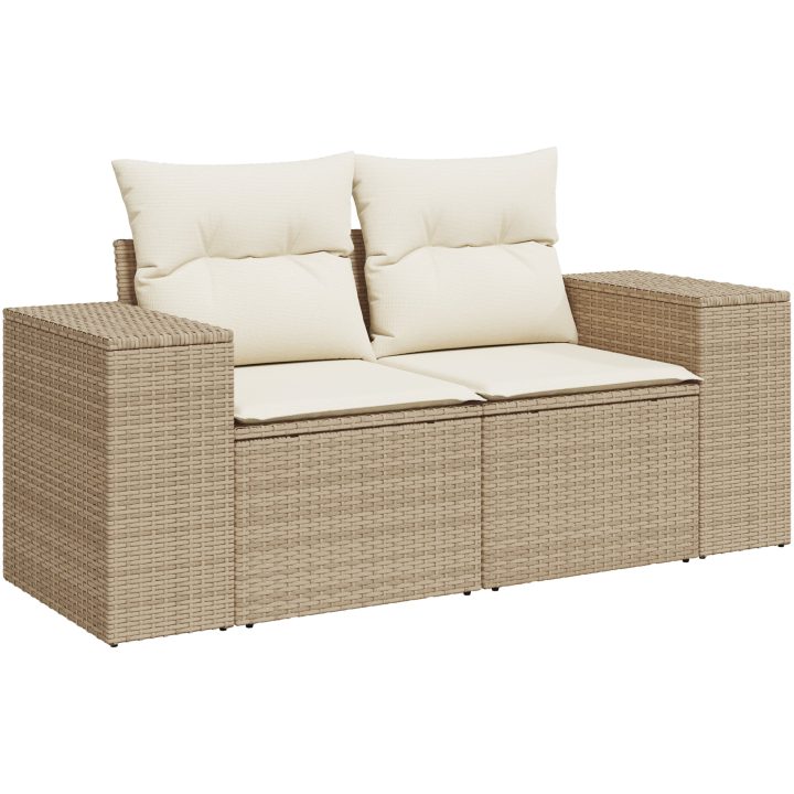 8-delat trädgårdsoff-set med kuddar Beige poly rotting akacia vidaXL Medium – bild 6