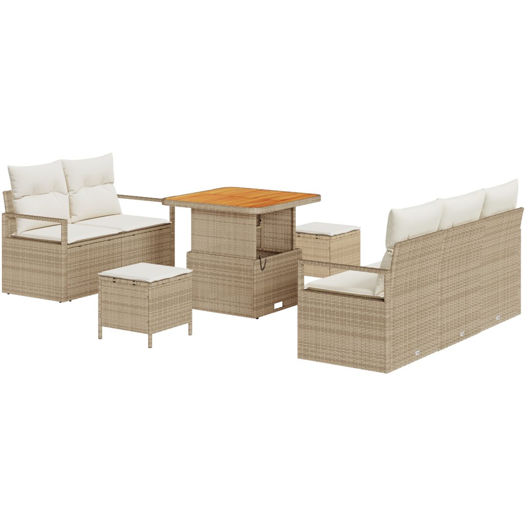 8-delat Trädgårdsoff set med Kuddar Beige Poly Rotting Akacia vidaXL Stor – bild 2