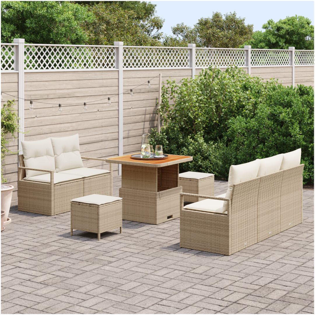 8-delat Trädgårdsoff set med Kuddar Beige Poly Rotting Akacia vidaXL Stor – bild 3