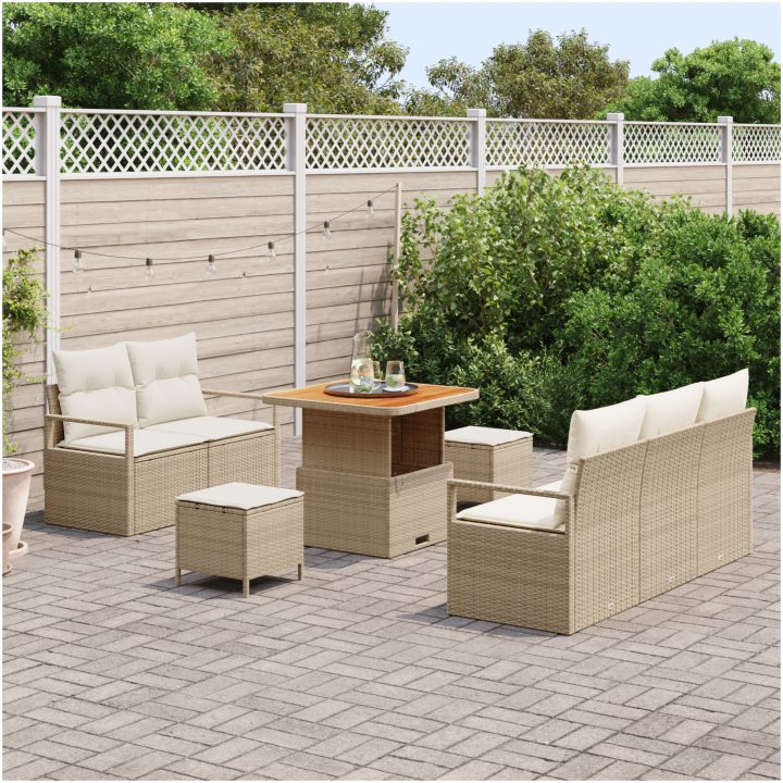 8-delat Trädgårdsoff set med Kuddar Beige Poly Rotting Akacia vidaXL Stor – bild 3