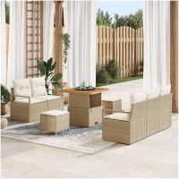8-delat Trädgårdsoff set med Kuddar Beige Poly Rotting Akacia vidaXL