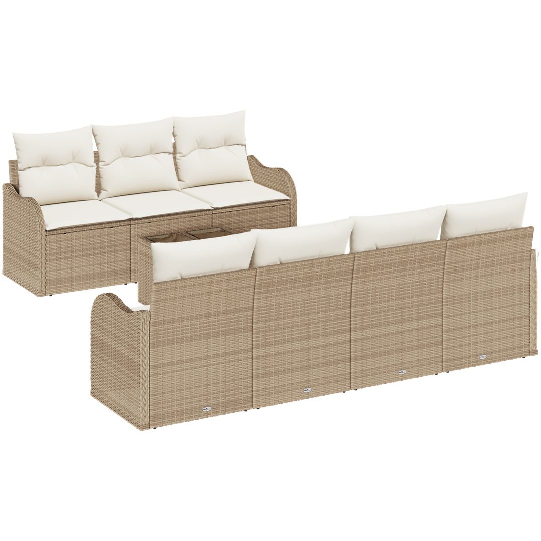 8-delat trädgårdsoff set med kuddar Beige Poly rotting vidaXL Stor – bild 2