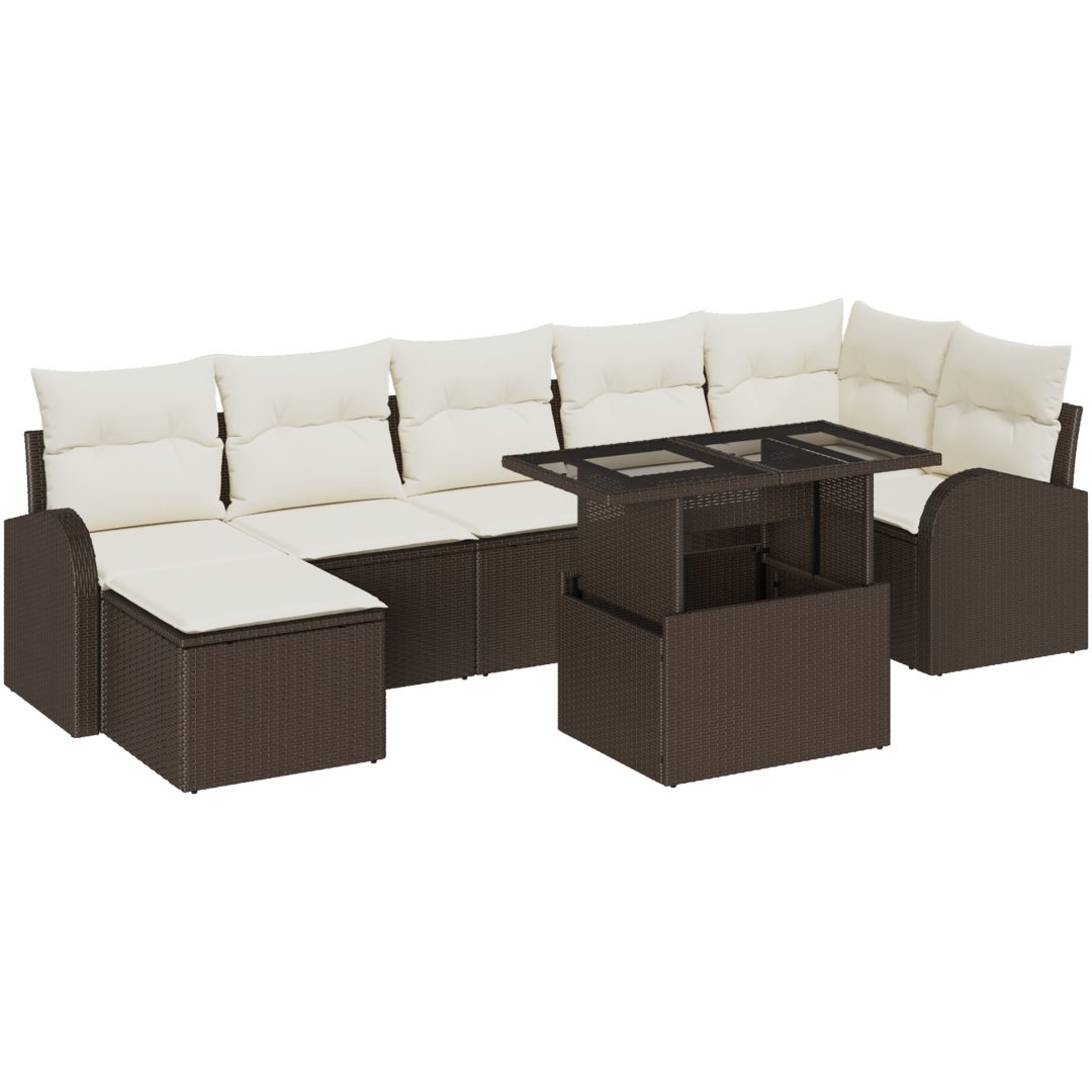8-delat trädgårdsoff set med kuddar, brun poly rattan vidaXL 100 x 55 x 73 cm – bild 2