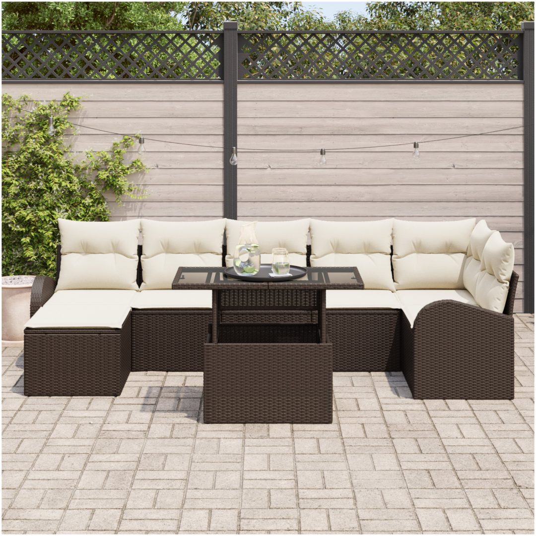8-delat trädgårdsoff set med kuddar, brun poly rattan vidaXL 100 x 55 x 73 cm – bild 3