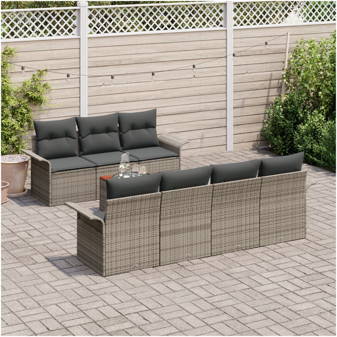 8-delat trädgårdsoff-set med kuddar grå poly rattan akacia vidaXL 55 x 55 x 37 cm – bild 3