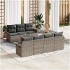 8-delat trädgårdsoff-set med kuddar grå poly rattan akacia vidaXL 55 x 55 x 37 cm – miniatyr 1