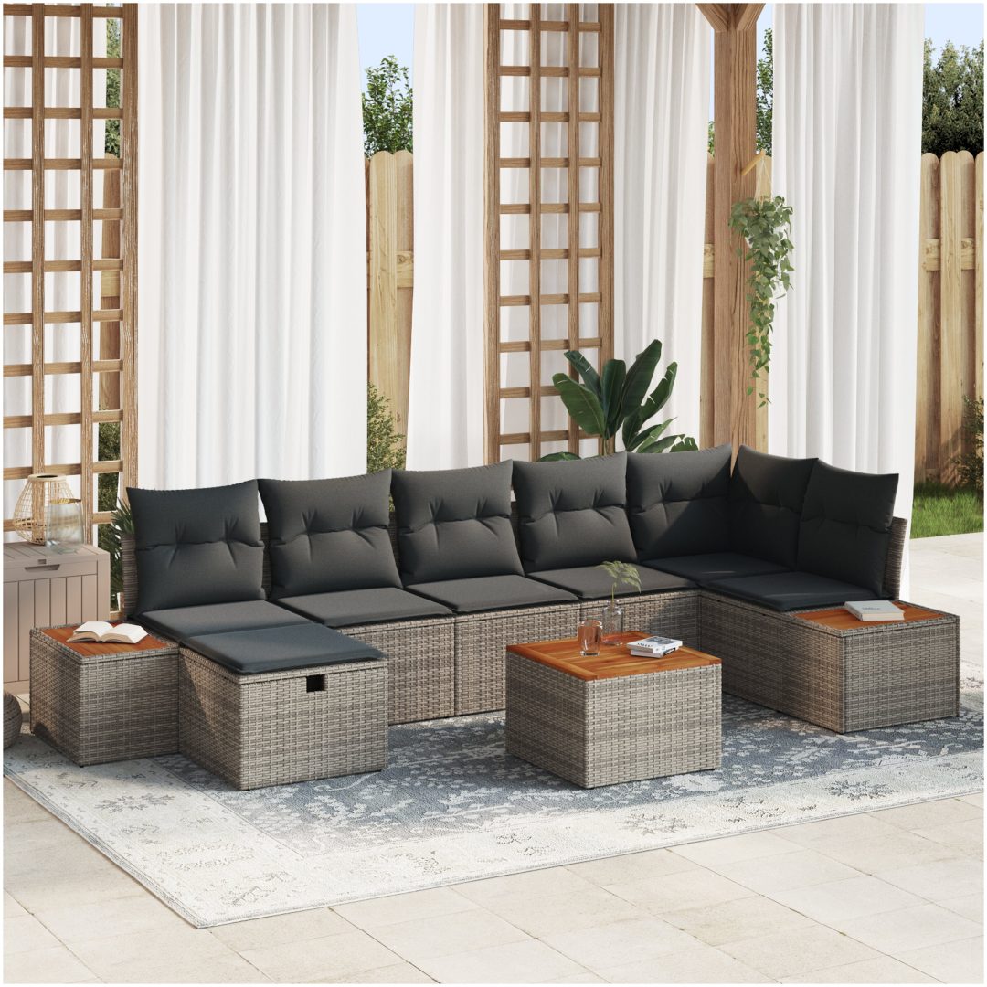 8-delat trädgårdsoff-set med kuddar i grå poly rattan vidaXL 55 x 55 x 37 cm