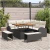 8-delat trädgårdsoff-set med kuddar Svart poly-rattan acacia vidaXL Medium – miniatyr 1