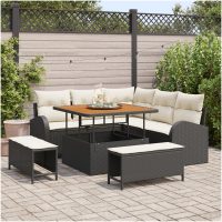 8-delat trädgårdsoff-set med kuddar Svart poly-rattan acacia vidaXL