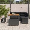 8-delat trädgårdsoff-set med kuddar Svart Poly Rattan Akaciaträ vidaXL Stor – miniatyr 3