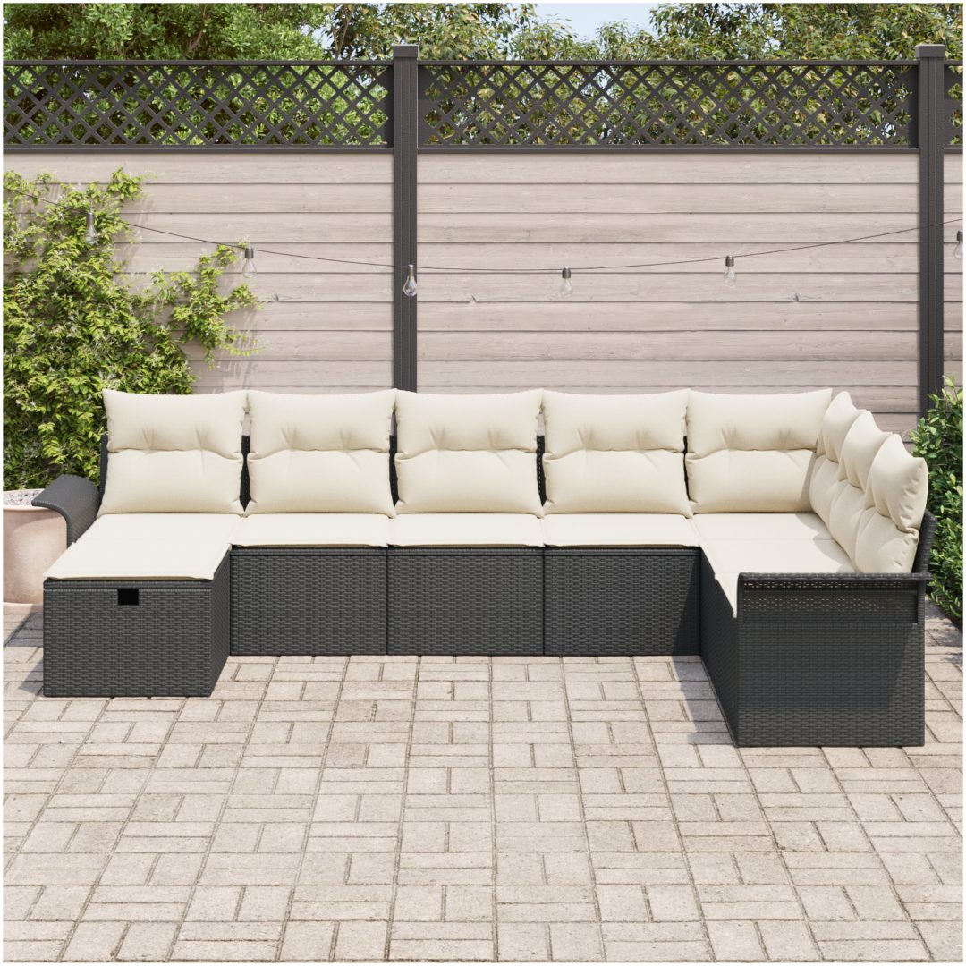 8-delat Trädgårdsoff-set med Kuddar Svart Poly Rattan vidaXL 297.5 x 187.5 x 85 cm – bild 3