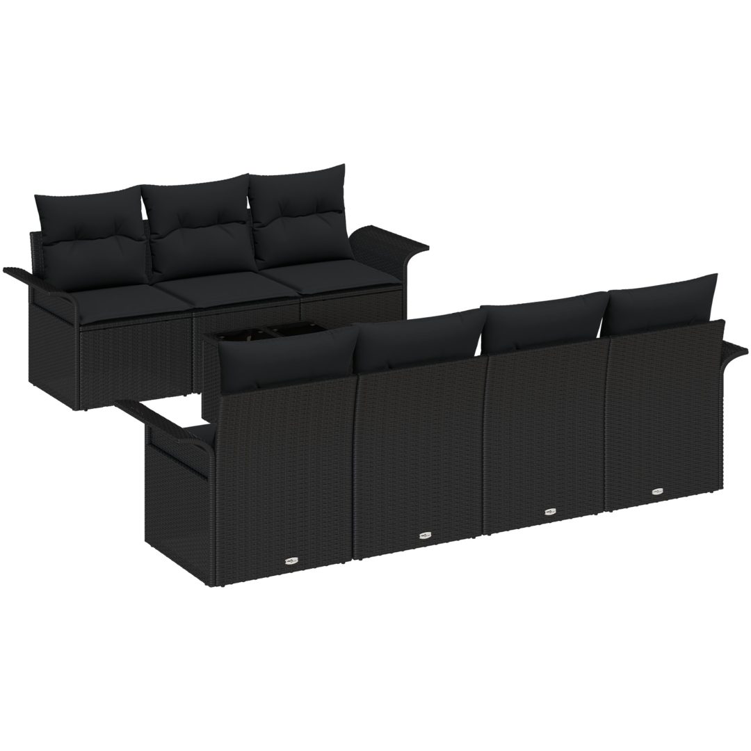 8 Delat Trädgårdsoff set med Kuddar Svart Poly Rattan vidaXL 55 x 55 x 37 cm – bild 2
