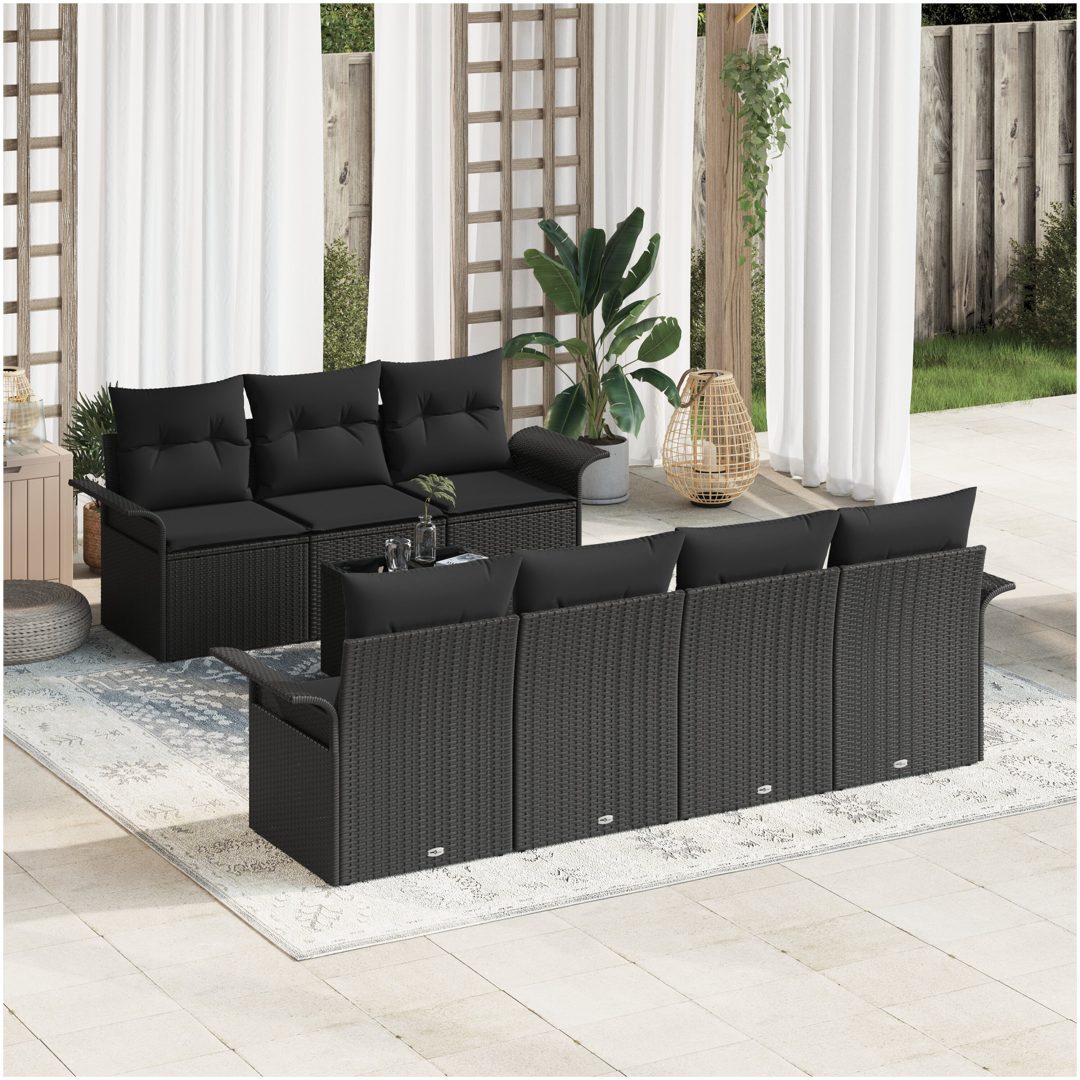 8 Delat Trädgårdsoff set med Kuddar Svart Poly Rattan vidaXL 55 x 55 x 37 cm