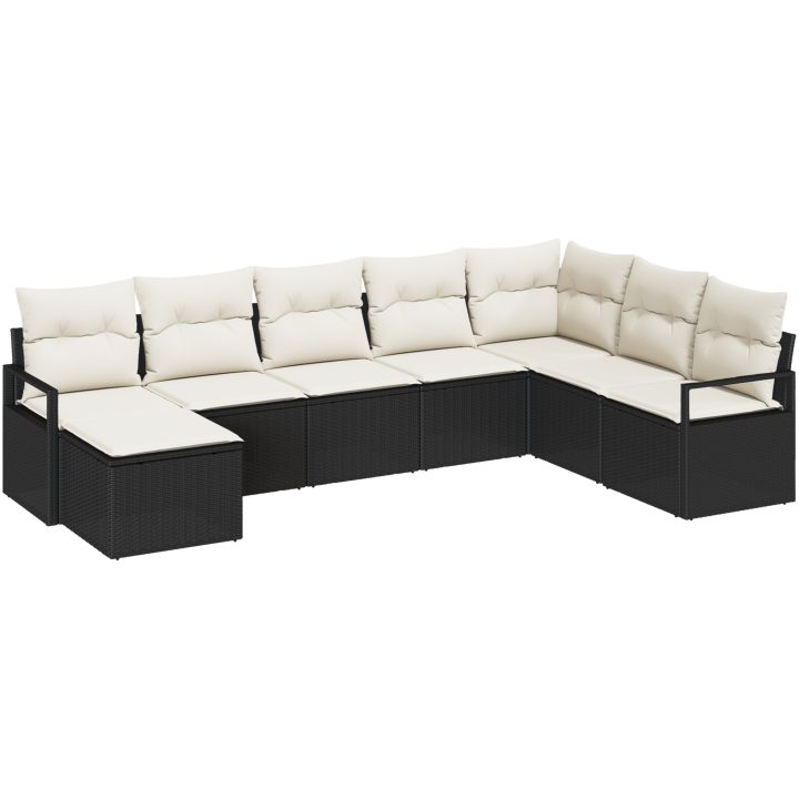 8-delat Trädgårdsoff Set med Kuddar Svart Poly Rattan vidaXL Stor – bild 2