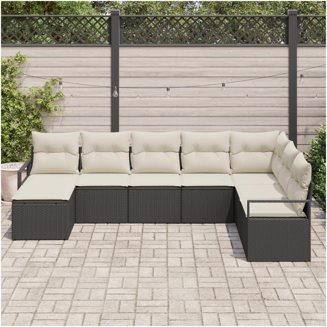 8-delat Trädgårdsoff Set med Kuddar Svart Poly Rattan vidaXL Stor – bild 3