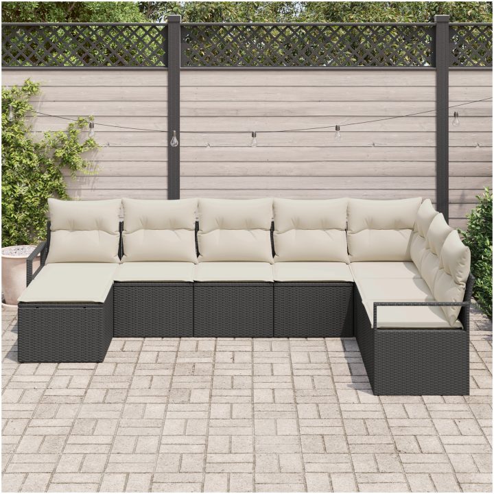8-delat Trädgårdsoff Set med Kuddar Svart Poly Rattan vidaXL Stor – bild 3