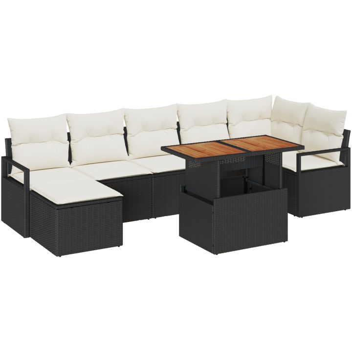 8-delat trädgårdsoff-set med kuddar svart poly rotting akacia vidaXL Stor – bild 2