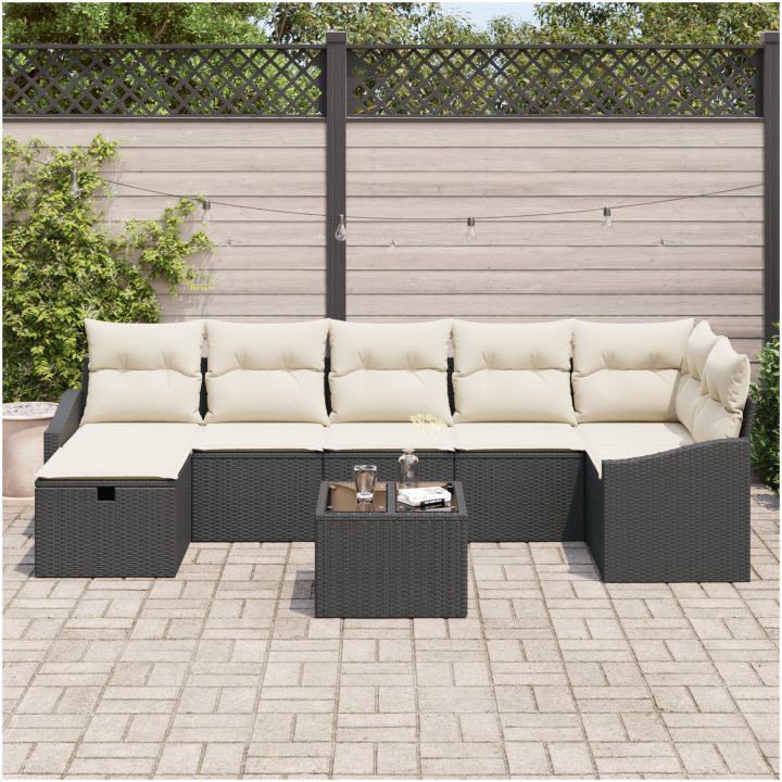 8-delat Trädgårdsoff-set med Kuddar Svart Polyroting vidaXL 55 x 62 x 69 cm – bild 3