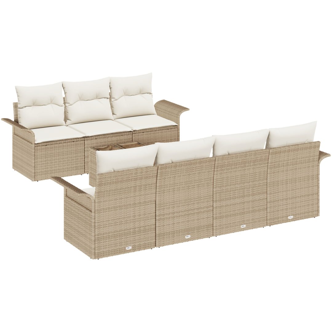 8-delat trädgårdsoffas med kuddar beige poly rattan vidaXL 55 x 55 x 37 cm – bild 2