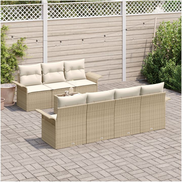 8-delat trädgårdsoffas med kuddar beige poly rattan vidaXL 55 x 55 x 37 cm – bild 3