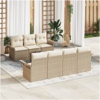 8-delat trädgårdsoffas med kuddar beige poly rattan vidaXL