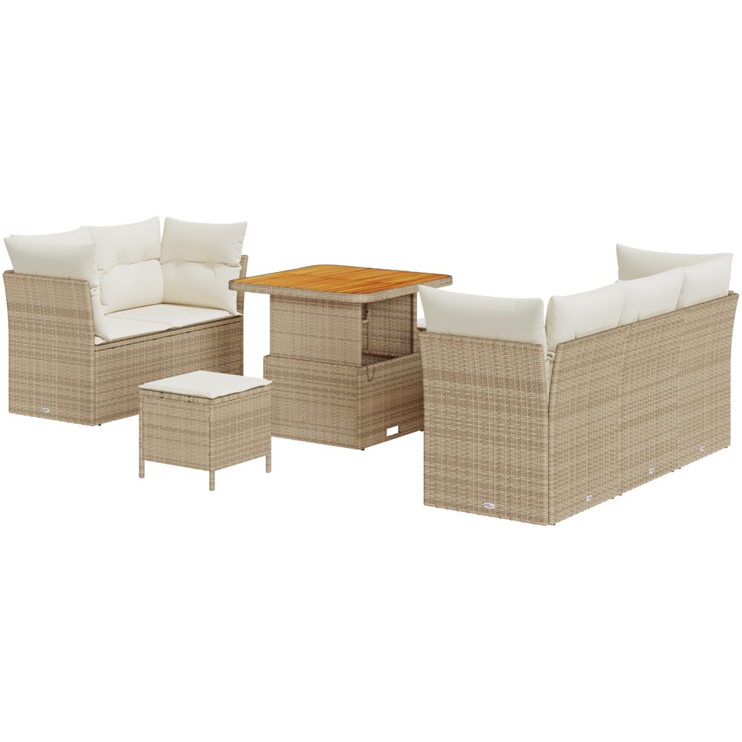 8-delat Trädgårdsoffas med kuddar Beige Poly rotting Acacia vidaXL Medium – bild 2