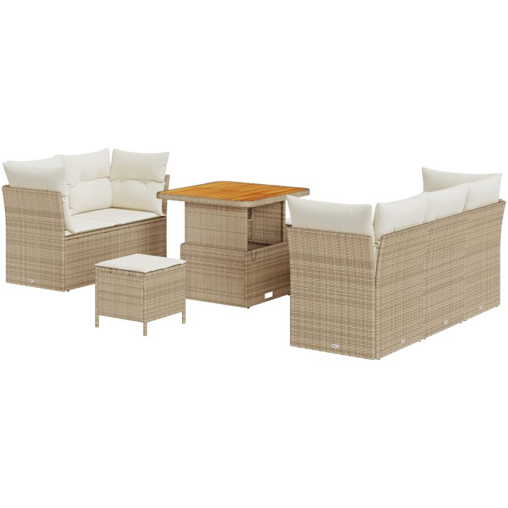 8-delat Trädgårdsoffas med kuddar Beige Poly rotting Acacia vidaXL Medium – bild 2