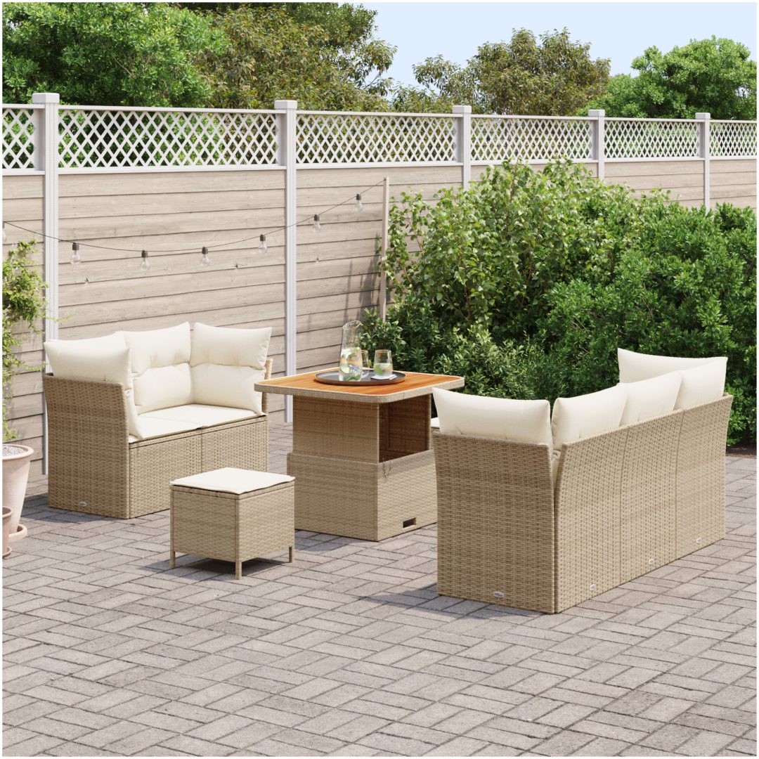 8-delat Trädgårdsoffas med kuddar Beige Poly rotting Acacia vidaXL Medium – bild 3