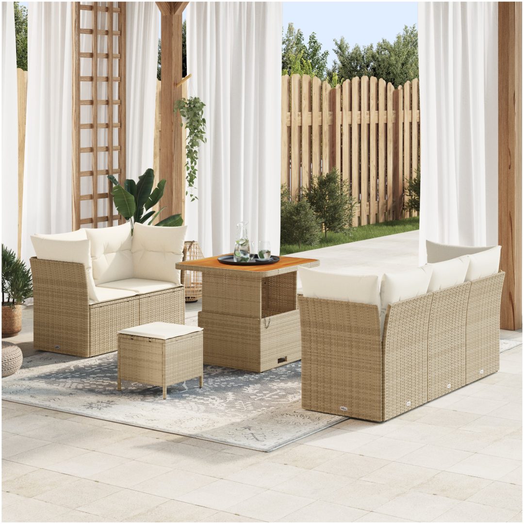 8-delat Trädgårdsoffas med kuddar Beige Poly rotting Acacia vidaXL Medium
